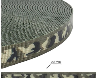 Sangle de camouflage enduite de TPU, 20 mm, 3/4 de pouce, sangle résistante imperméable à l’eau pour laisses de chien, colliers pour animaux, licous pour chevaux, brides