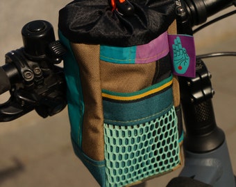 Feed bag vélo, sacoche de vélo à potence, ready made, sac de vélo patchwork, sac de vélo recyclé