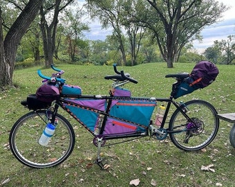 Ensemble complet de sacs de vélo pour vélo tandem, sacs de cadre pour vélos jumeaux, sacs de vélo fabriqués sur commande, ensemble complet de sacs personnalisés pour vélos tandem