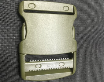 Fibbie a sgancio laterale in plastica Ykk, regolazione singola, larghezza 2 pollici, apertura cinghia 5 cm, colore verde militare, hardware in plastica Ykk, per carichi pesanti