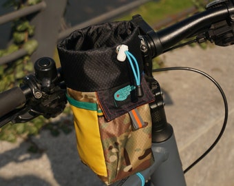 Patchwork feed bag, bicycle stem bag, bike bag for bikepacking, commuting and bike adventures, ready made