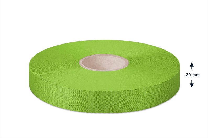 May include: A roll of bright green 20 mm wide webbing.