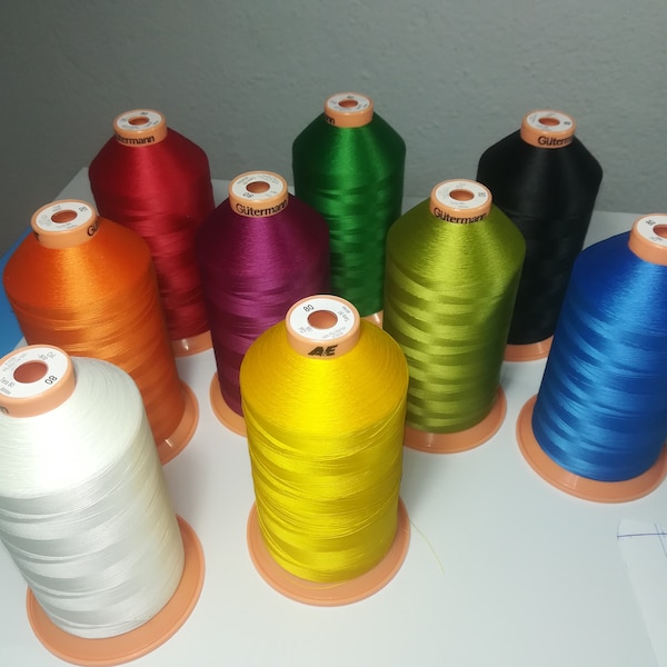 Fil à coudre Gutermann Tera à filaments continus 100 % polyester, toutes les couleurs et épaisseurs disponibles sur demande, grandes bobines