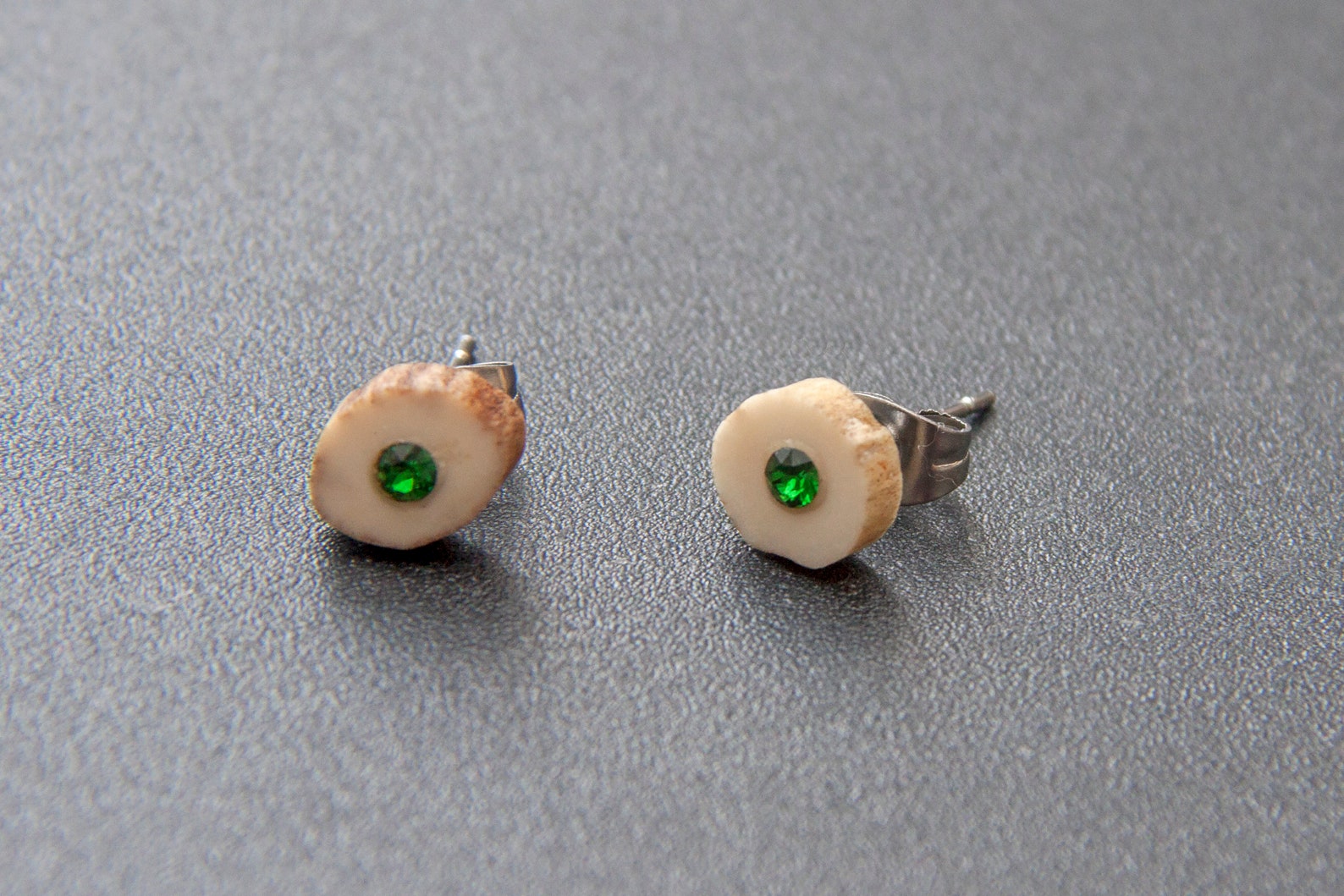 Dots - stud earrings made of deer antler, Swarovski crystals and stainless steel, Gift wrapping included