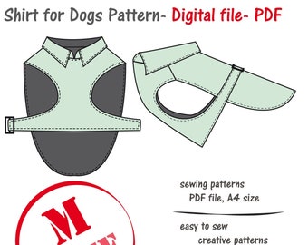 Medium Dog Shirt Sewing Pattern PDF, Dog Clothes Pattern, Dog Coat Pattern PDF, Dog Jacket Sewing Pdf, Dog Overcoat Pattern, Dog Trench Pdf