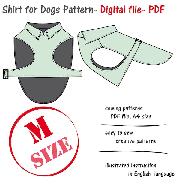 Patrón de costura de camisa de perro mediano PDF, patrón de ropa de perro, patrón de abrigo de perro PDF, costura de chaqueta de perro Pdf, patrón de abrigo de perro, trinchera de perro Pdf