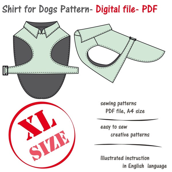 Giant Dog Shirt Sewing Pattern PDF, Giant Dog Clothes Sewing Pattern, Big Dog Coat Sewing, Large Dog Shirt PDF, Large Dog Jacket Sewing PDF