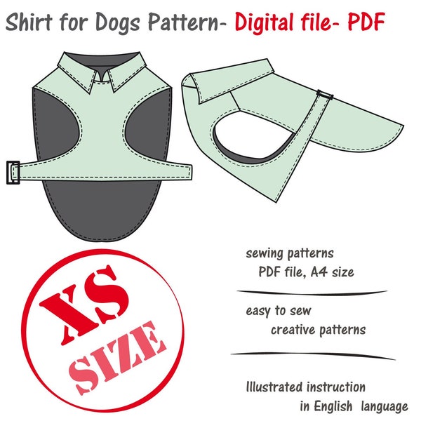 Dogs Shirt Pattern PDF, Small Dog Clothes Pattern, Dog Jacket Sewing Pattern, Dog Blouse Pattern, Pets Clothes Sewing Pattern