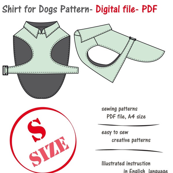 Small Dog Shirt Pattern PDF, Dog Clothes Pattern, Dog Jacket Sewing Pattern,Dog Blouse Pattern, Small Dogs Clothes, Dog Coat Sewing Pdf