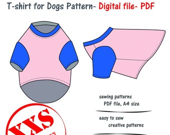 Miniature Dogs T-shirt Sewing Pattern Pdf, Mini Dog Clothes Pattern, Dog Sweater Pattern, Dog Blouse PDF, Dog Top Sewing Pdf