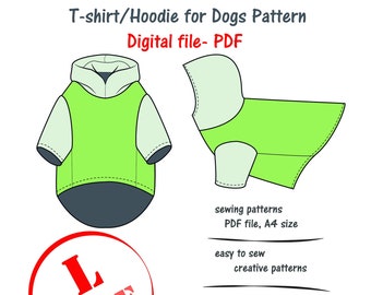 Large(L) Dog Hoodie Sewing Pattern Pdf, Dog Sweater Digital Pattern, Dog T-shirt Sewing PDF, Dog Clothes Pdf, Big Dog Sweatshirt Sewing Pdf