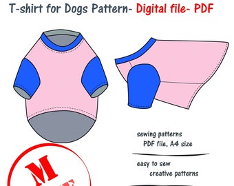 Medium Dog T-shirt Sewing Pattern, DIY Dog Tee Shirt Pattern PDF, Dog Blouse Pattern, Dog Hoodie Sewing Pattern, Dog Top Pattern Pdf