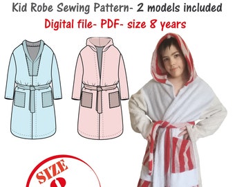 Robe For 8 Years Boy or Girl Digital Sewing Pattern/ Toddle Dressing Gown Sewing Pattern/ Robe with Hood/ Robe without Hood/ Child Dressing