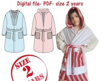 2 Models Robe For 2 Years Child Digital Sewing Pattern, Toddle Dressing Gown Pattern Pdf, Robe with Hood, Robe without Hood, Kid Bath Robe