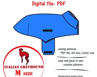 Italian Greyhound(M)Dog Coat Sewing Pattern, Greyhound Shirt Pattern Pdf, Greyhound Jacket Pattern PDF, Shirt Coat Greyhoun Dog PDF