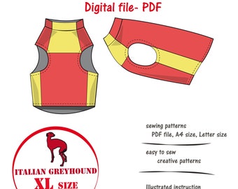 Italian Greyhound(XL) Singlet Digital Sewing Pattern Pdf, Iggy Dog Tank Top Sewing Pattern, Iggy Bouse Sewing, Italian Greyhound T-shirt Pdf