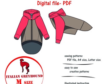 Italian Greyhound(M)Dog Raglan Hoodie Sewing Pattern PDF, Italian Greyhound Sweatshirt Pattern, Iggy Jacket PDF, Iggy Clothes Sewing PDF