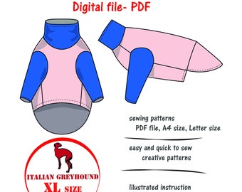 Italian Greyhound(XL) T-shirt Sewing Pattern Pdf, Italian Greyhound Clothes Pattern, Iggy Clothes Sewing Pattern PDF, Iggy T-shirt Pattern