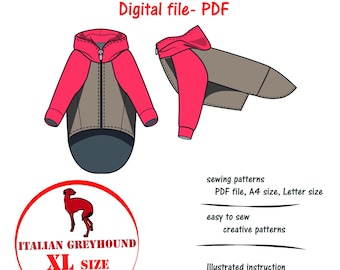 Italian Greyhound(M)Dog Raglan Hoodie Sewing Pattern PDF, Italian Greyhound Sweatshirt Pattern, Iggy Jacket PDF, Iggy Clothes Sewing PDF