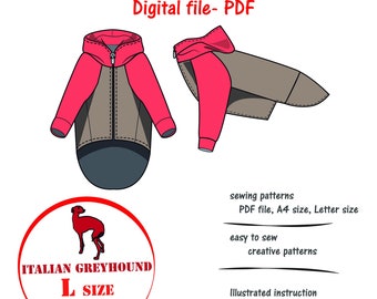 Italian Greyhound(L)Dog Raglan Hoodie Sewing Pattern, Greyhound T-shirt Pattern, Greyhound Sweater Pattern PDF, Top Dog PDF, Blouse Dog