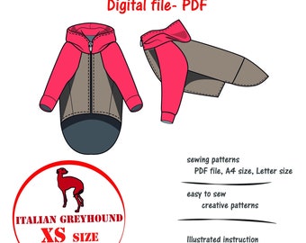 Italian Greyhound(xs)Dog Raglan Hoodie Sewing Pattern PDF, Italian Greyhound Sweatshirt Pattern, Iggy Jacket PDF, Iggy Clothes Sewing PDF