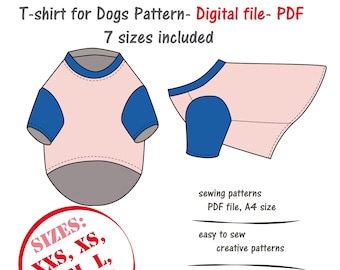 Bundle 7 sizes Dog T-shirt Digital Sewing Pattern Pdf, Dog Shirt Pattern, Dog Tee Shirt Sewing, Dog Sweatshirt Pdf, Dog Pullover Sewing Pdf