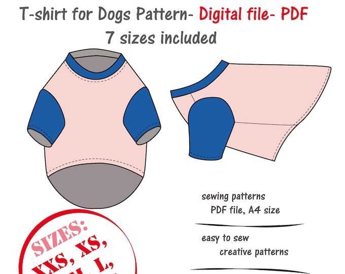 Bundle 7 Sizes Dog Tshirt Digital Sewing Pattern Pdf Dog Etsy