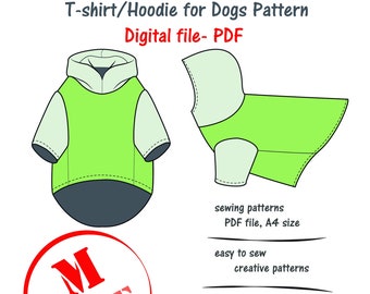 Medium Dog Hoodie Digital Sewing Pattern Pdf, Dog Sweatshirt Pattern, Dog T-shirt Pattern, Dog Clothes Sewing Pattern, Dog Sweater Pdf file