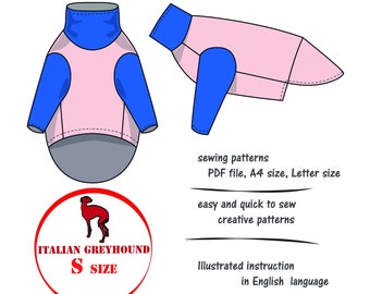 Italian Greyhound(S) Dog T-shirt Sewing Pattern, Greyhound Clothes Pattern, Greyhound Sweater Pattern PDF, Top Dog PDF, Blouse Dog