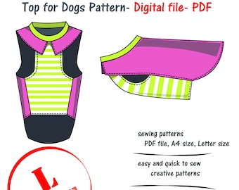 Large(L) Dog Top Digital Sewing Pattern, Big Dog Tee Shirt Sewing Pattern, Blouse For Dog PDF, Large Dog Clothes Sewing PDF