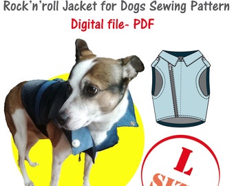 Large Dog's Rock'n'roll Jacket Sewing Pattern, Digital File, Big Dog Clothes Sewing Pattern, Large Dog Vest Sewing Pattern, Big Dog's Vest