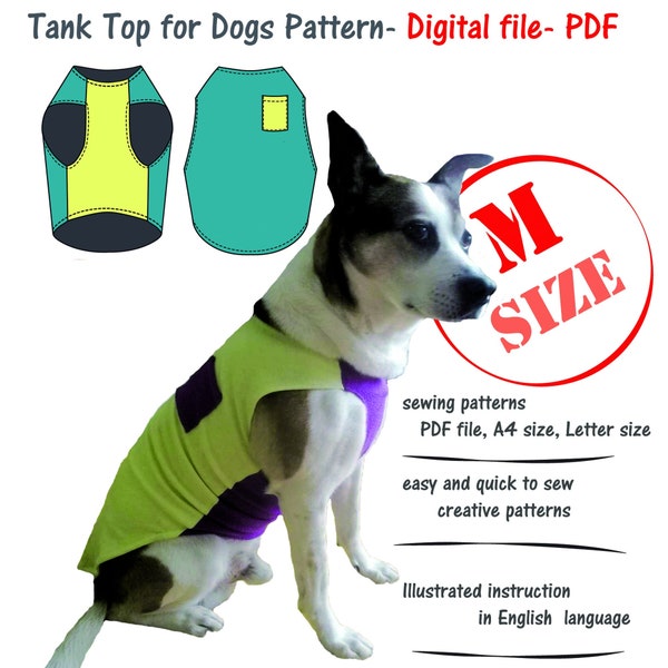 Medium Dog Tank Top Digital Sewing Pattern Pdf, Medium Dog Clothes Pattern, Dog Singlet Pattern, Dog Tee Shirt Pdf, Dog T-shirt Sewing PDF