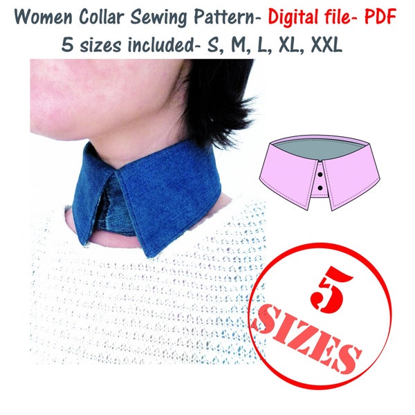 False Shirt Collar Sewing Pattern. Pdf File. Women Collar Pdf. False Shirt Collar Pattern. 5 Sizes Included. Fake Collar Sewing Pattern