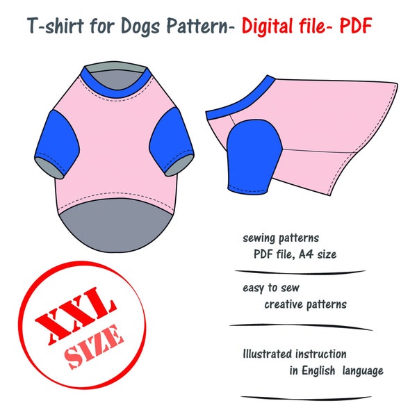 Large(2xl) Dog T-shirt Sewing Pattern, Big Dog Clothes Sewing, Dog Sweater Pattern, Blouse Dog PDF, Clothes Pet, Top Dog PDF, Blouse Dog