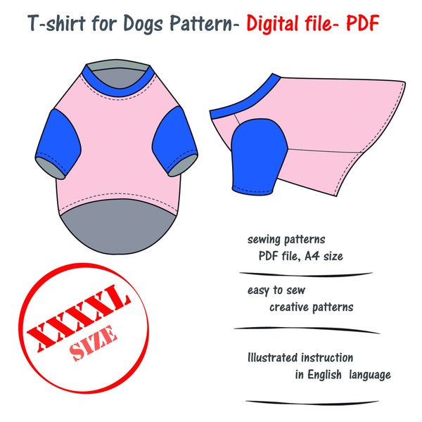 Giant(4xl) Dog T-shirt Sewing Pattern, English Mastiff Clothes Pdf, Great Dane Pdf Sewing, Cane Corso Clothes, Extra Large Dog Tshirt PDF