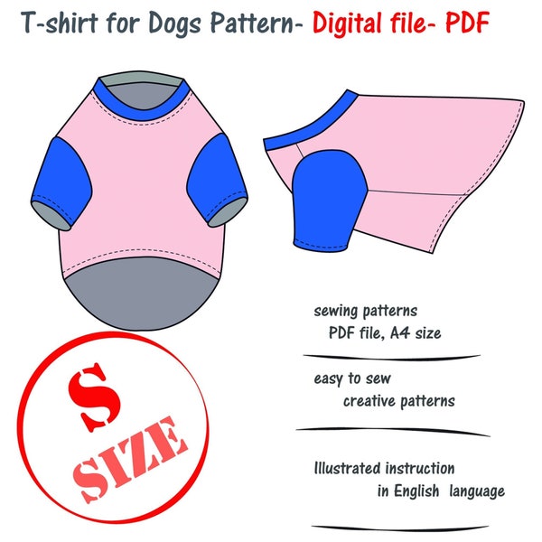 Small Dog(S) T-shirt Sewing Pattern, Small Dog Clothes Pattern, Dog Sweater Pattern, Blouse Dog PDF, Clothes Pet, Top Dog PDF, Blouse Dog