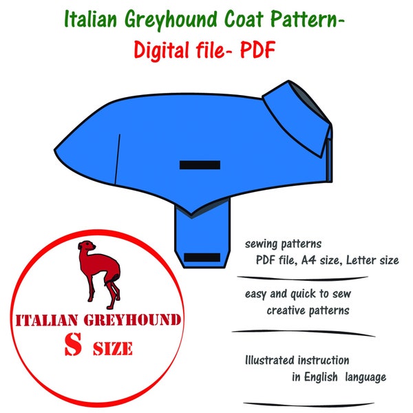 Italian Greyhound(S)Dog Coat Sewing Pattern, Greyhound Shirt Pattern Pdf, Greyhound Jacket Pattern PDF, Shirt Coat Greyhoun Dog PDF