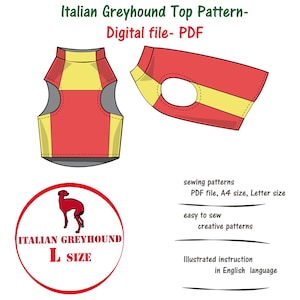 Italian Greyhound(L) Singlet Digital Sewing Pattern Pdf, Iggy Dog Tank Top Sewing Pattern, Iggy Bouse Sewing, Italian Greyhound T-shirt Pdf