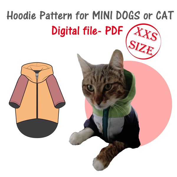 Extra Small Dog Sweatshirt Sewing Pattern Pdf, Cat Sweater Pdf, Dog Hoodie Digital Pattern, Dog Jacket Pattern, Cat Hoodie Sewing Pattern