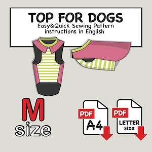 Dog Tee Shirt(M) Digital Sewing Pattern, Dog Blouse Pattern, Dog Shirt PDF Pattern, Dog Top PDF Sewing Pattern, DIY Dog Tee Shirt