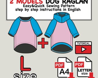 Large Dog Raglan T-Shirt & Hoodie Sewing Pattern (PDF Digital Download) - Size L