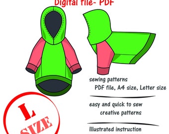 Large Dogs Raglan Hoodie Sewing Pattern PDF, Big Dog Tee Shirt Pdf, Large Dog Clothes Sewing Pattern, DIY Big Dog Sweatshirt Sewing Pattern