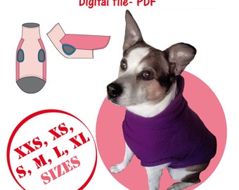 Bundle Top Dog Sewing Pattern Digital File Pdf, 6 sizes included, Dog Fleece Polo PFD, Dog Turtleneck Pattern, Dog and Cat Clothes Pattern