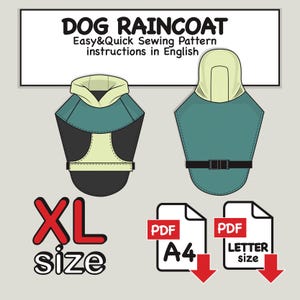 Extra Large Dog Raincoat Digital Sewing Pattern PDF file, Dog Hoodie Sewing Pdf, Dog Trench Coat Pattern, Dog Sweater Pattern, Dog Vest Pdf