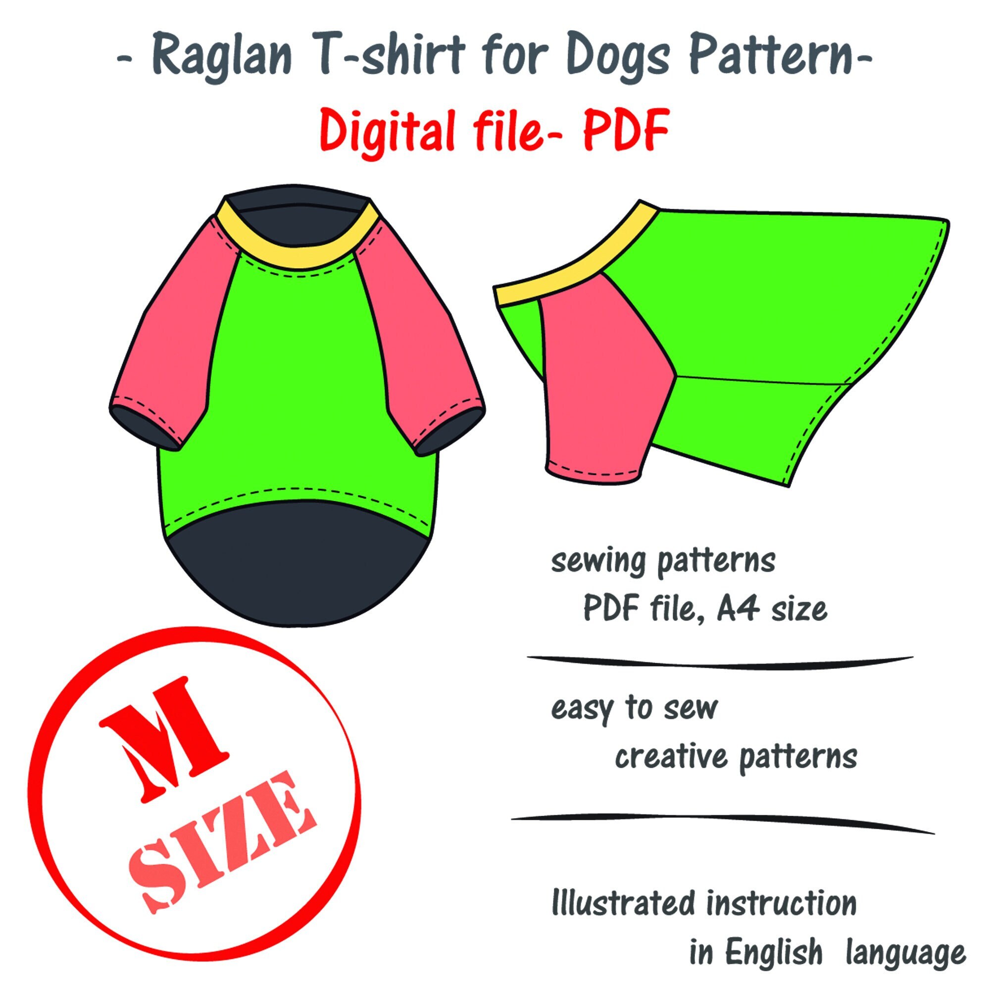 Medium Dog Raglan Tshirt Sewing Pattern Pdf Dog Tshirt Etsy