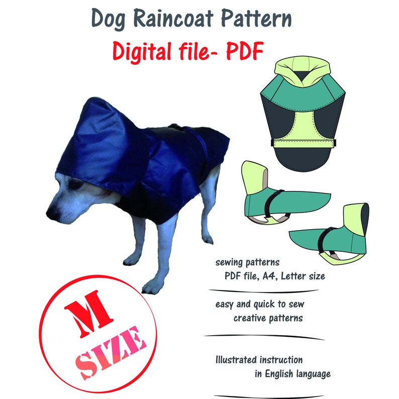 Medium Dog Raincoat Sewing Pattern Digital File Dog Coat Etsy