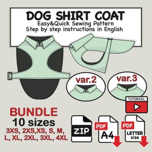Dog Shirt Sewing Pattern PDF Bundle: 10 Sizes (3XS-4XL) (Digital Download)