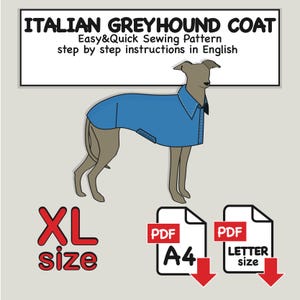 Italian Greyhound(XL)Dog Coat Sewing Pattern, Greyhound Shirt Pattern Pdf, Greyhound Jacket Pattern PDF, Shirt Coat Greyhoun Dog PDF
