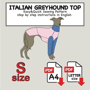 Italian Greyhound Dog T-Shirt Sewing Pattern (PDF): Size S