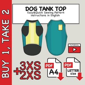 Patrón de costura para camiseta sin mangas con diseño de taza de té y perros extra pequeños: tallas 3XS y 2XS (descarga digital en PDF)